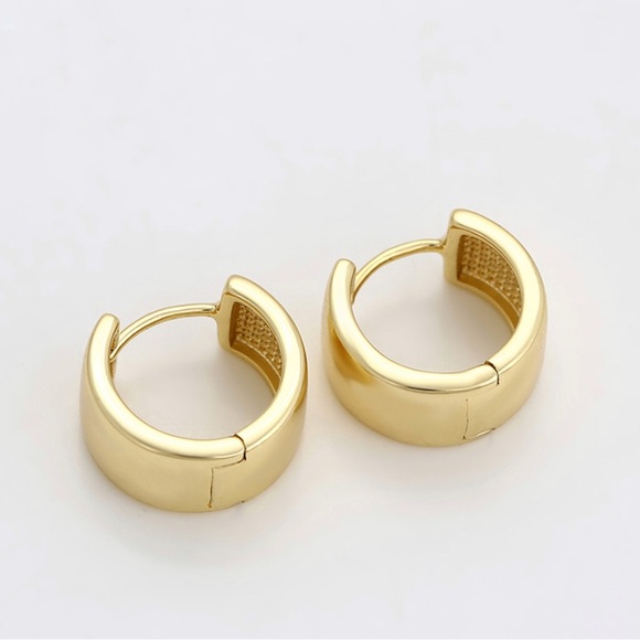 Thick Hoop Earrings 14k Gold Plated Luxury Jewelry - Picture 6 of 10